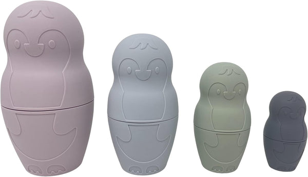 Puffy Penguins Toddler (1+) Silicone Stacking Nesting Dolls Toy - No Small Parts for Baby
