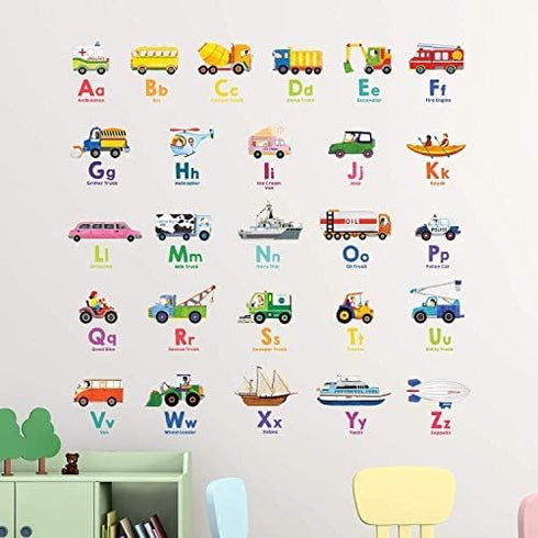 DECOWALL DS8-2005N Transport Alphabet Kids Wall Stickers, Peel and Stick Removable Decals for Nursery Bedroom