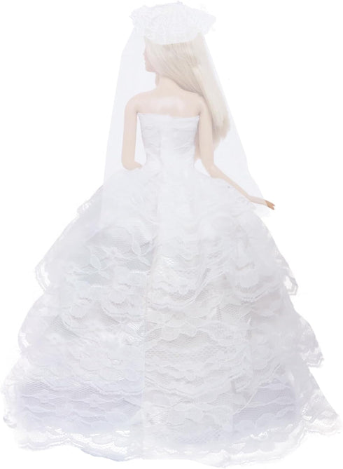 11.5 inch Doll Wedding Dress Handmade Gown White Bride Veil Evening Party Princess Outfit Clothes for Girl Doll (NO