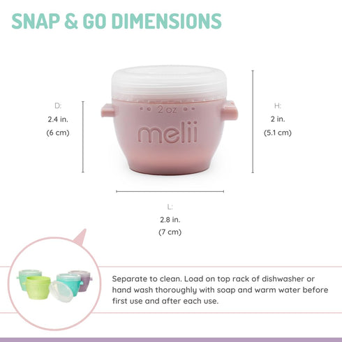 |12 Pack 2 oz, melii Snap & Go Baby Food Storage Containers Stackable Freezer Containers with Airtight Lids, BPA-Free