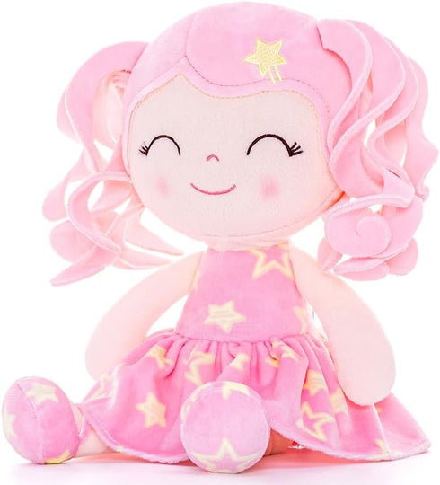 Gloveleya Baby Doll Girl Gift Soft Plush Princess Doll with Pink Star Dress, Snuggly First Baby Doll for Girls, Stuffed