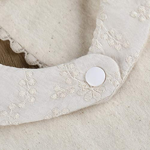 GZMM Baby Bib for Girls, Reversible Waterproof Handmade Natural Cotton Drool Bib 2 Pack (off-white, 0-12 months)
