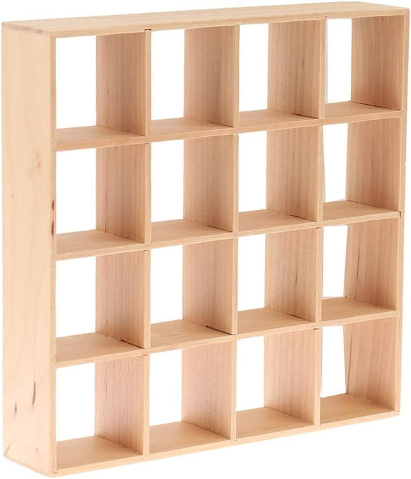 Yiphates 1: 12 Dollhouse Miniature Wooden Storage Rack 16 Grid Shelves Doll House