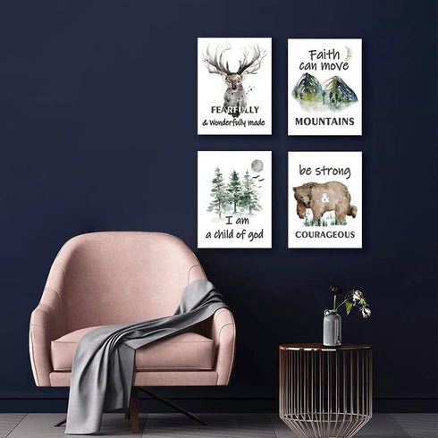 LOEDVESTR 4-pack(29 38 cm) Forest Animals Bible Verse Canvas Wall Art, Inspirational Quote Wall Art, Suitable for Kids