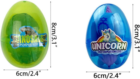Anditoy 8 Pack Jumbo Unicorn & Dinosaur Deformation Eggs Prefilled Plastic Easter Eggs with Toys Inside for Kids Boys