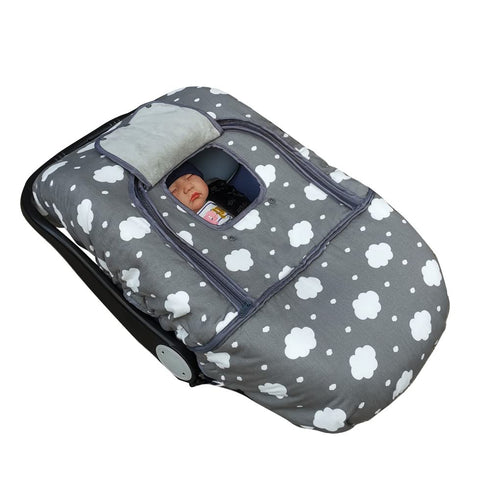 Winter Carseat Cover, Baby Car Seat Covers for Infant, Thick Padded, Grey Cloud, Canopy with Zipper Open