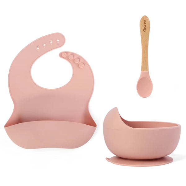 Ginbear Baby Bowls with Suction, Silicone Bibs, Self Feeding Spoons, Led Weaning