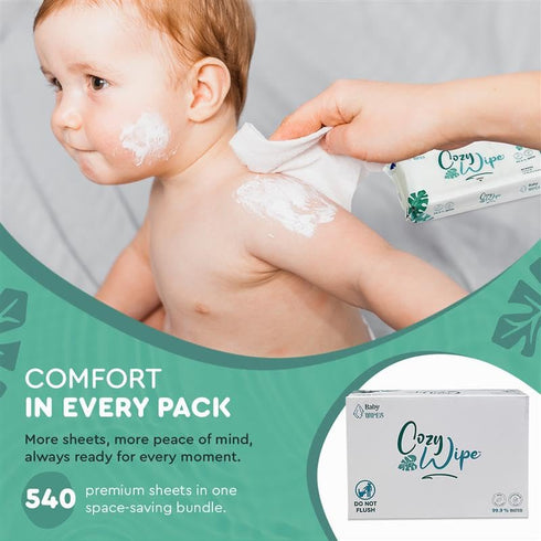 99.9% 9 Packs (60 Water Based Baby Wipes, Purified Water, Unscented & Gentle for Sensitive Skin, Plastic-Free, Wipes