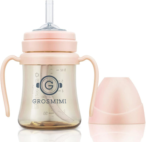 GROSMIMI 6 oz 2 Pack PPSU Spill Proof Magic Sippy Cup Bundle (Pink,Peach)