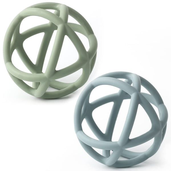 TOPGOMES Teething Toys, BPA Free Silicone Soft Ball Teether for Babies Ages 6 Months+, 2 Pack (Sage+Ether)