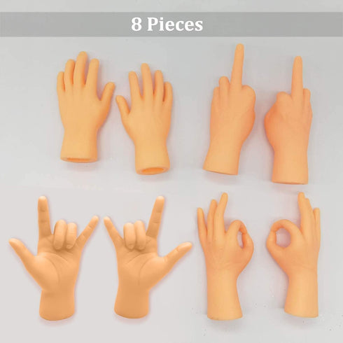 AQKILO Tiny Hands Mini Finger Puppets, 8 Pieces Left and Right Hand Set, Funny Party Favors and Novelty Toys