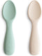 mushie Silicone Toddler Starter Spoons, 2 Pack, Cambridge Blue/Shifting Sand