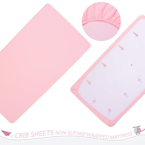 3 Set Set Cloele Pieces Crib Bedding for Girls- Solid Ruffle Quilted Includes Comforter Fitted Sheet Crib Skirt,Cute