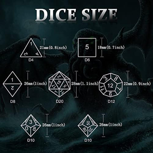 Set DND Dice, Dungeons and Dragons Metal Dice Polyhedral Role Playing Gaming HNCCESG Hollow Cthulhu Dice for Table Game