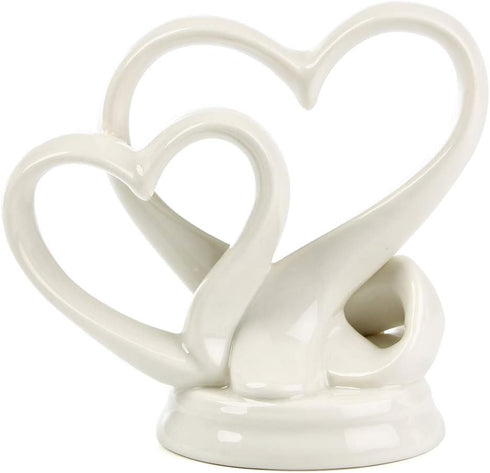 KateMelon Wedding Accessories Double Heart Cake Topper, White, 4-3/4-Inch Tall