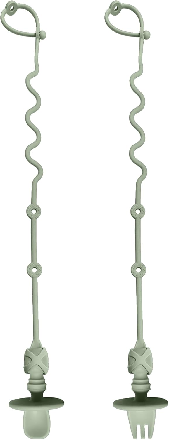 GAWAVAWA 4PK Baby Spoon and Fork with Holder Straps for Kids Aged 6+