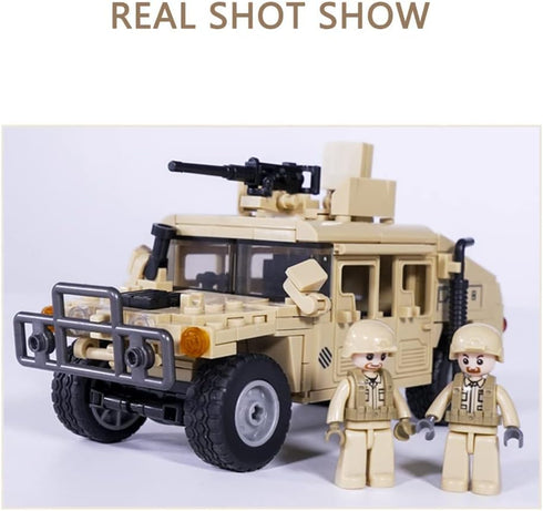 Military Vehicle Building Toy for Age 6 7 8 9 10 11 12+, Army Battle Brick, Car Model with 2 Soldier Figures,Toys Gifts for Kid and Adult (265PCS), Khaki, (C51013W)