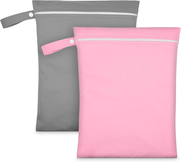 AOOSA 2PCS Wet Bags, Reusable Cloth Diaper Bags with Handle and Zipper, Lightweight