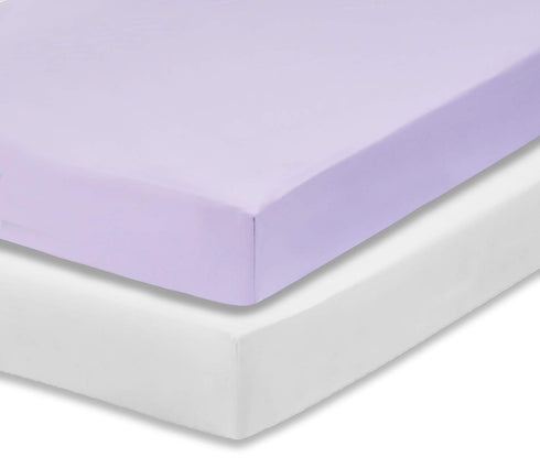 Everyday Kids 2-Pack Fitted Crib Sheets, 100% Soft Microfiber Baby Sheet, White and Lavender Nursery Sheets