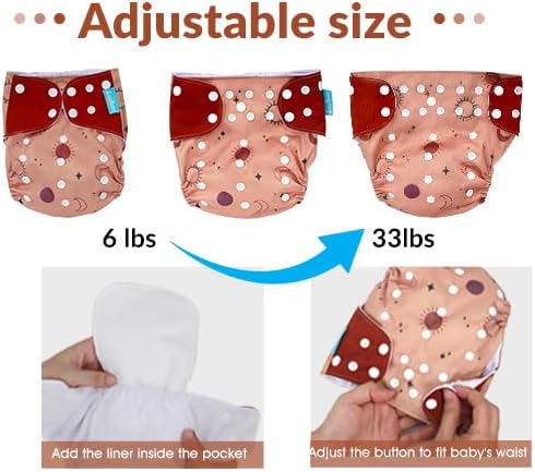 Set 4 Pack 4 1 (6-33 0-3 Baby Cloth Diapers - with Inserts & Wet/Dry Separation Bag, Reusable Infant Toddler Nappy