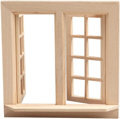 Wooden Window for Dollhouse, Miniature Window Frame, 1:12 Dollhouse Wooden Doors for Craft Decoration