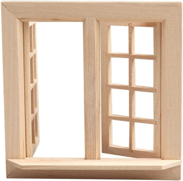 Wooden Window for Dollhouse, Miniature Window Frame, 1:12 Dollhouse Wooden Doors for Craft Decoration