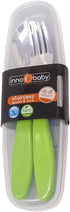 Innobaby Din Din Smart EZ Grip Spoon and Fork Set, Kids Utensils with Carrying Case, BPA Free, Green