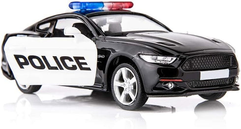BDTCTK 1/36 Ford Mustang GT Police Car Model, Zinc Alloy Die-Cast Pull Back Vehicles for Kids (Black)