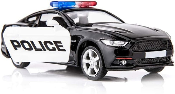BDTCTK 1/36 Ford Mustang GT Police Car Model, Zinc Alloy Die-Cast Pull Back Vehicles for Kids (Black)