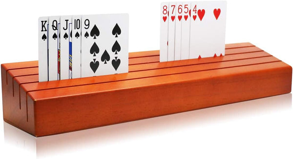 Exqline Wooden Playing Card Holder Tray Rack Organizer for Kids, Seniors, and Adults - Extended Version
