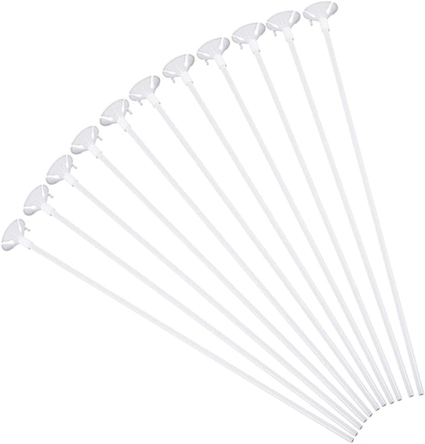 Pllieay 50 Pieces Plastic White Balloon Sticks with Cups for Party, Valentine's Day, Wedding, Anniversary Decoration