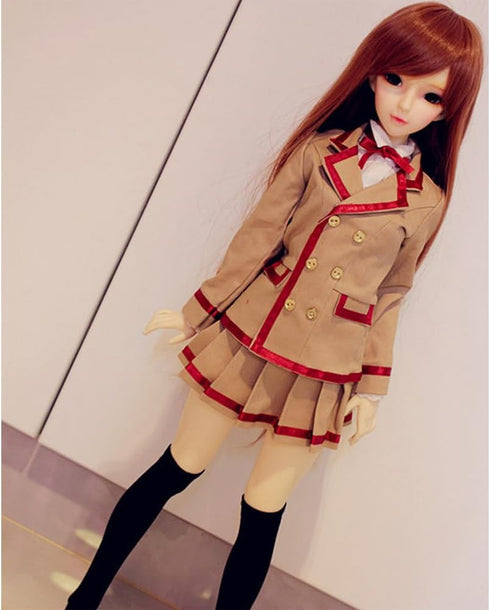 niannyyhouse 1/3 1/4 BJD Dolls Clothes, Khaki Coat, White Shirt, Pleated Skirt, School Uniform Outfit