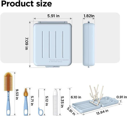 YOTIME Travel Bottle Brush, Travel Bottle Cleaner Kit with Foldable Bottle Drying Rack, for Visit Friends