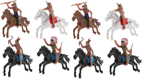 NUOBESTY Indian Model Figures - 8 Pieces Horse Riding Plastic Indians Figurines Playset