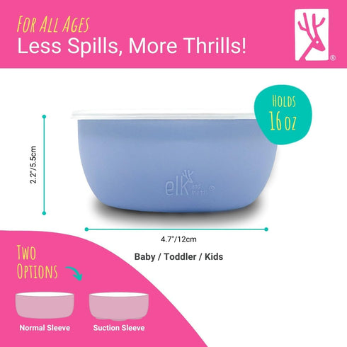 4 Pack Elk and Friends Stainless Steel Bowls + Silicone Sleeve and Storage Lid | Baby, Toddler, Kids | Cereal & Snack
