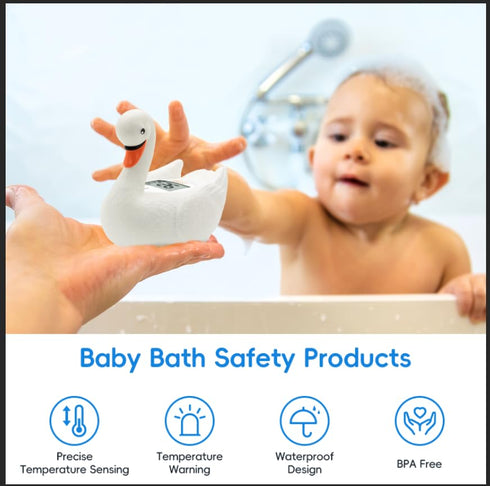 b&h Baby Bath Thermometer, White Swan Shaped Baby Safe Floating Bath Thermometer - Easy to Read Screen