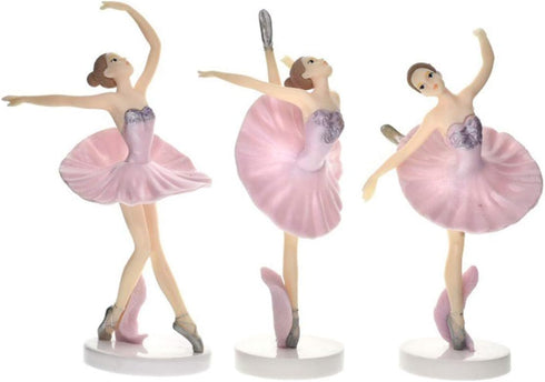 HYSTYLE 3 Pcs Pink Dancing Ballerina Girl Figurine, Miniature Figure Collection Playset Doll Toy for Cake Decoration