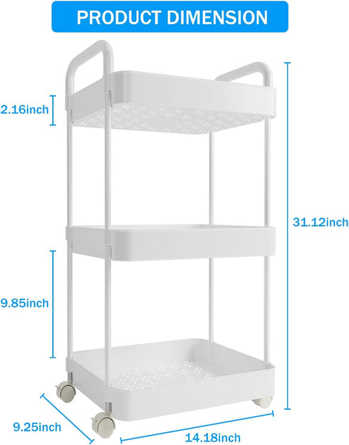 3-Tier Volnamal Diaper Caddy Organizer, Movable Diaper Cart with Wheels, Newborn Essentials Must Haves, Diaper Caddy