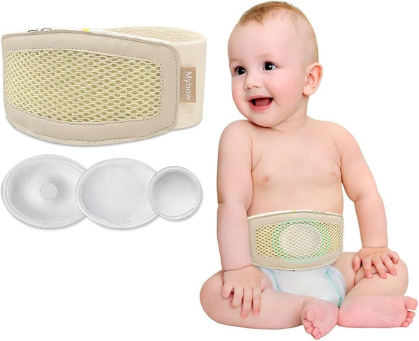 Mybow Umbilical Hernia Belt for Baby, Infant Belly Button Band, Adjustable Navel Band with 3 Compression Pads