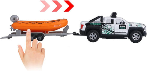 Metanyl 2 1 Playset 1/36 Set Pickup Truck Trailer Towing Speed Boat in Diecast Model Car Metal Pull Back Toy Cars SUV