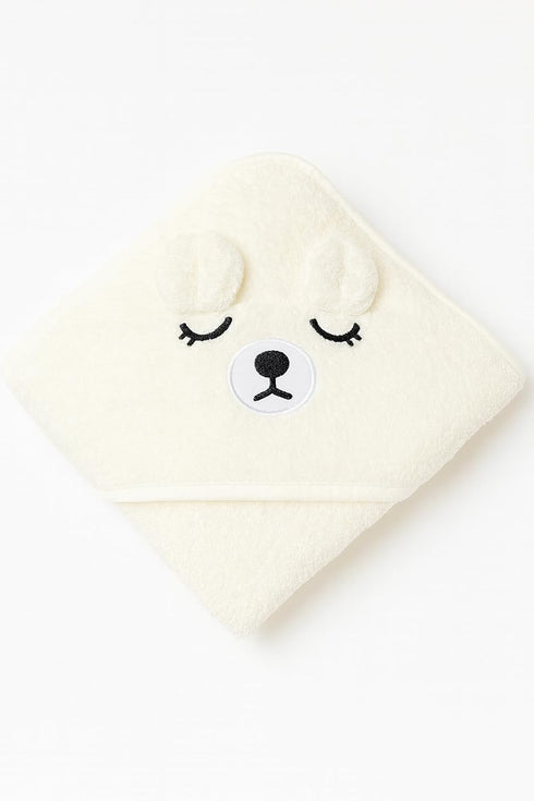 Generic My Tiny Nugget White Hooded Baby Bath Towel Soft & Absorbent | Cute Animal Hood | Plush Newborn Infant