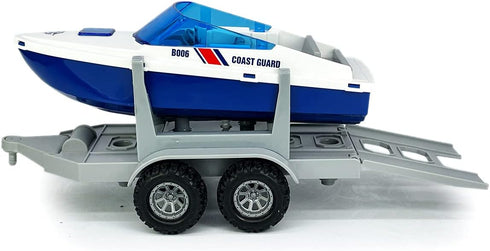 2 1 Playset, 3 4 5 6 7 Large ATV Toy with Trailer Speedboat Tow Truck Flatbed Transport Police Motorcycle Toy Vehicle