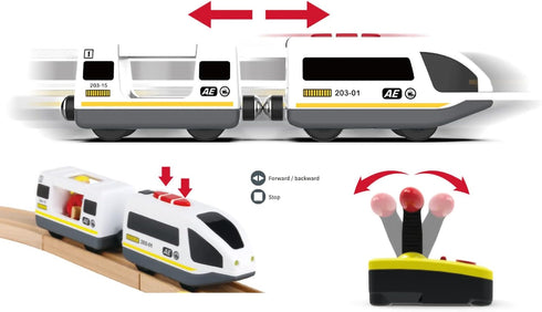 Wooden Train Set Accessories Battery Operated Locomotive Train, Remote Control Train Vehicles for Wood Tracks, Powerful Engine Train Cars Fits All Major Brands of Railway System (Battery Not Included)