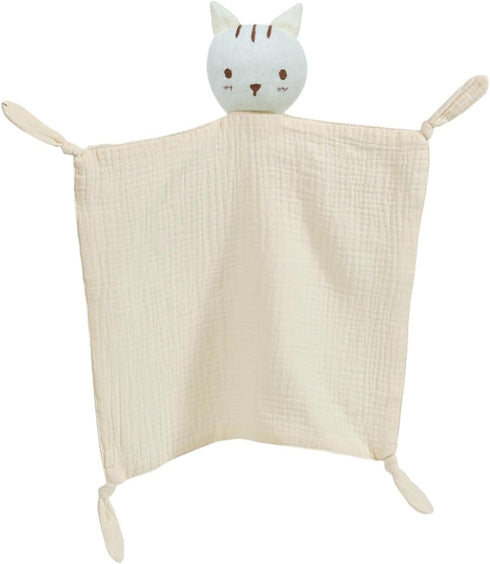 insular Lovey Blanket, Organic Cotton Muslin Security Blanket, Soft Breathable for Newborn, Beige Cat