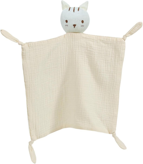 insular Lovey Blanket, Organic Cotton Muslin Security Blanket, Soft Breathable for Newborn, Beige Cat
