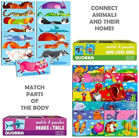 QUOKKA 5X MEGASET Puzzles for Toddlers 3-5, Matching Games for Kids Ages 2-4, Numbers Animals Opposites ABC Learning
