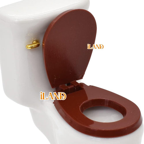iLAND Dollhouse Furniture and Accessories 1/12 Scale Bathroom Set incl Ceramic Toilet & Bathtub & Wooden Cabinet