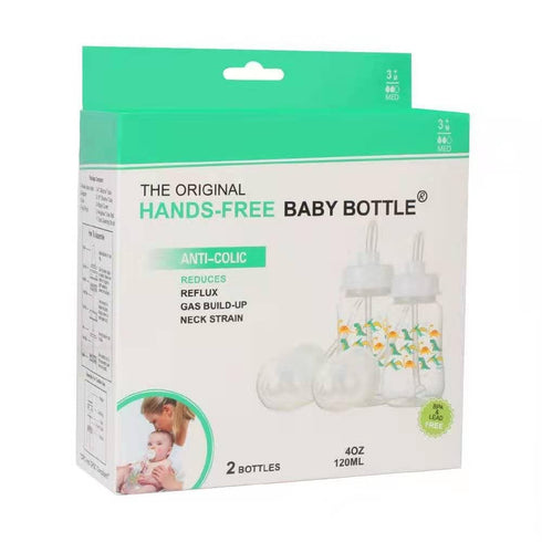 Hands-Free Baby Bottle 4 oz 3m+ (2 Pack - Anti-Colic Nursing System Baby Bottle with Fast Flow Nipple/Teat with Tube