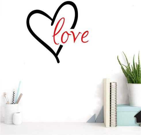 BIBITIME Valentine's Day Wall Decal, 16.93" x 16.93" Black Heart Red Love Vinyl Sticker for Nursery Kids Room Decor