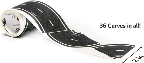 PlayTape Road Tape Curves for Toy Cars, 1 Roll of 36 Curves, 2 in. Wide, Sticks to Flat Surfaces